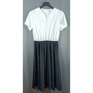 vintage ms‎ lea 2 piece dress black white polka dot size 20 70s classic retro